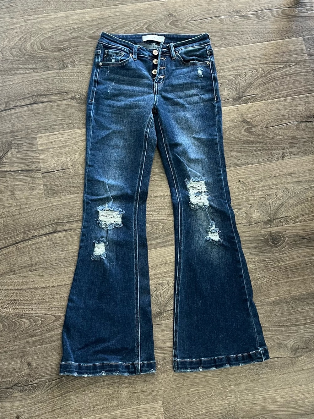 KanCan Dark Blue Distressed Flare Jeans